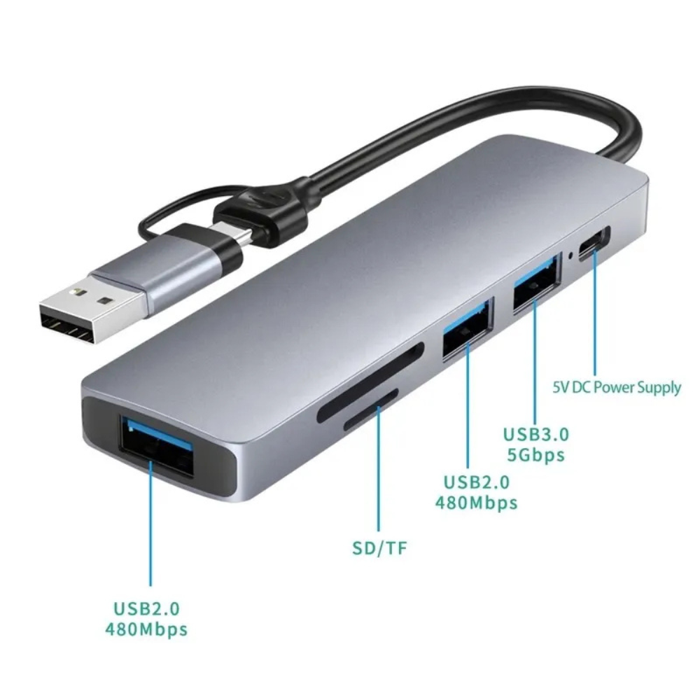 Hub 6 en 1 Multifuncion Tipo USB Lector